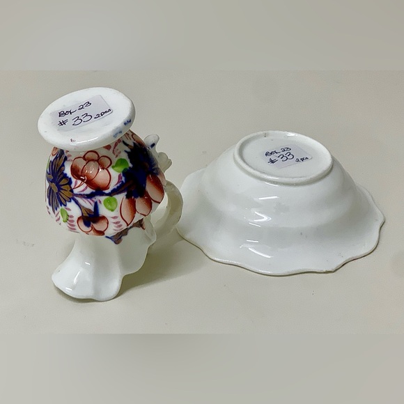 19th Century Antique Gaudy Welsh Grape Pattern Miniature Jug Pitcher & Bowl - Picture 12 of 16